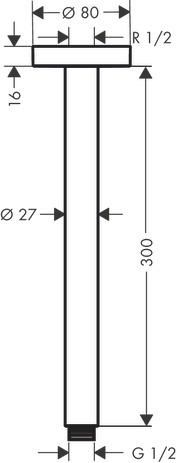 Bras de douche S 300 mm plafond M 1/2" Réf. 27389000"