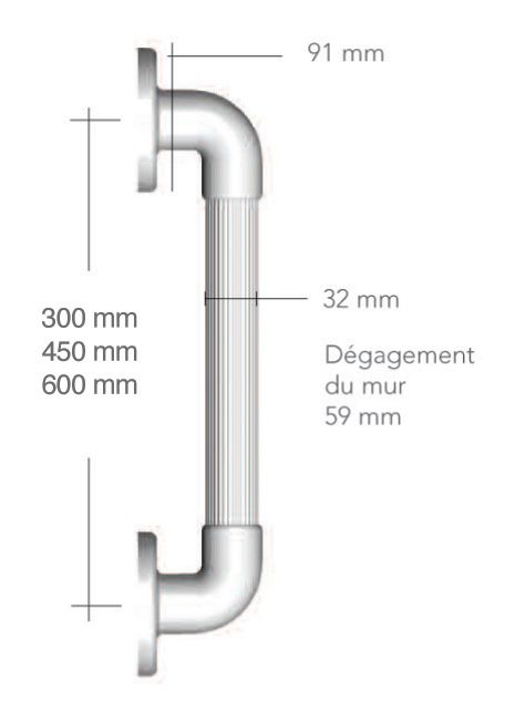 Barre d'appui cannelée droite en plastique D 32 mm 305 x 91 x 91 mm, blanc réf. 01400WH