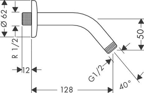 Bras de douche mâle 15 x 21 sans rotule avec rosace, saillie 140 mm, 45°, D 21 mm, chromé réf. 27411000