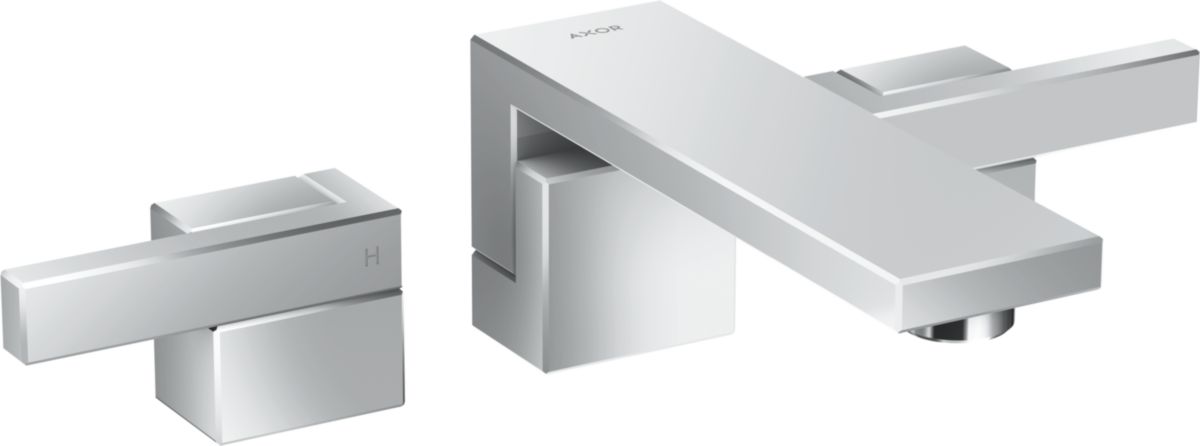 AXOR Edge Mélangeur de lavabo 3 trous encastré pour montage mural bec 190 mm, bonde à écoulement libre, Chromé