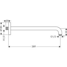 Bras de douche Axor mâle 15 x 21 avec rosace filetée et platine de renfort, sans rotule, saillie 383 mm, 90°, D 24 mm, chromé réf. 27413000