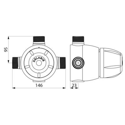 Mitigeur thermostatique collectif Premix T3 débit 90 litres par minute mâle 26 x 34 L 144 H 95 P23 : réf. 731300