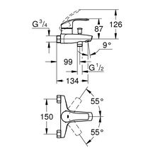 Mitigeur bain/douche mural Eurosmart 2015, Qualitel C2 - Monocommande réf. 33304002