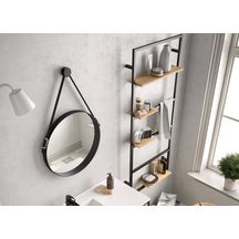 Miroir barbier ronds VINCI diamètre 51cm avec sangle aspect cuir et support mural Réf. 24789