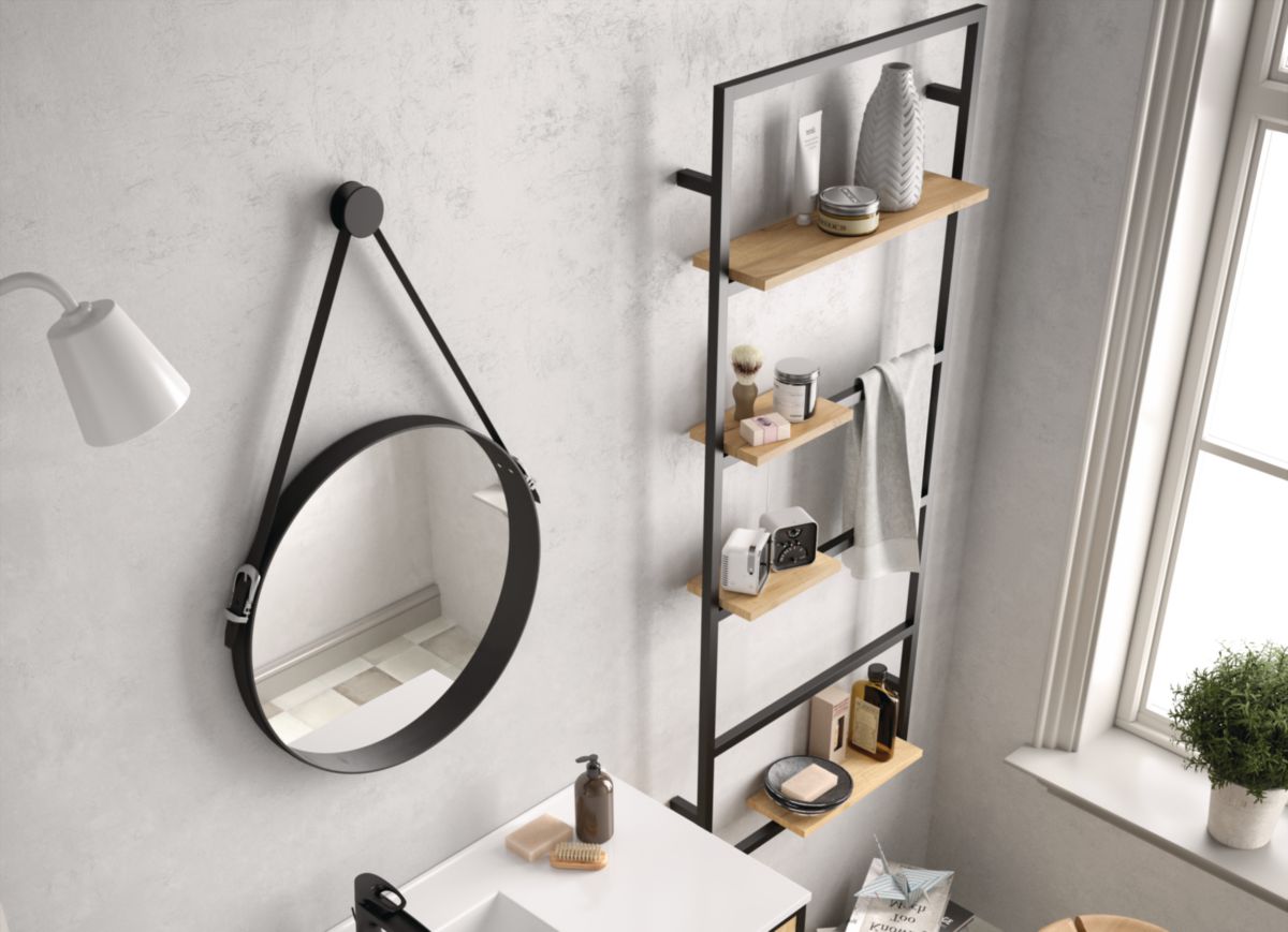 Miroir barbier ronds VINCI diamètre 51cm avec sangle aspect cuir et support mural Réf. 24789