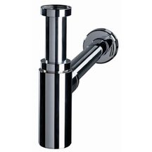 Siphon de lavabo design en laiton chromé Lineis avec tube de sortie mural et rosace inox. garde d'eau 50mm. entrée 1"1/4 sortie D32 Réf. 30723933