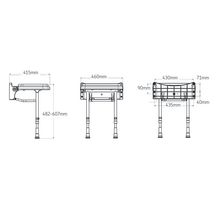 Siège de douche rabattables Série 2000 rembourré standard 460 x 415 x 622 mm, bleu réf. 02210P