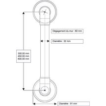 Barre d'appui lisse AKW INTERNATIONAL 300 mm réf. 11900WH-LS