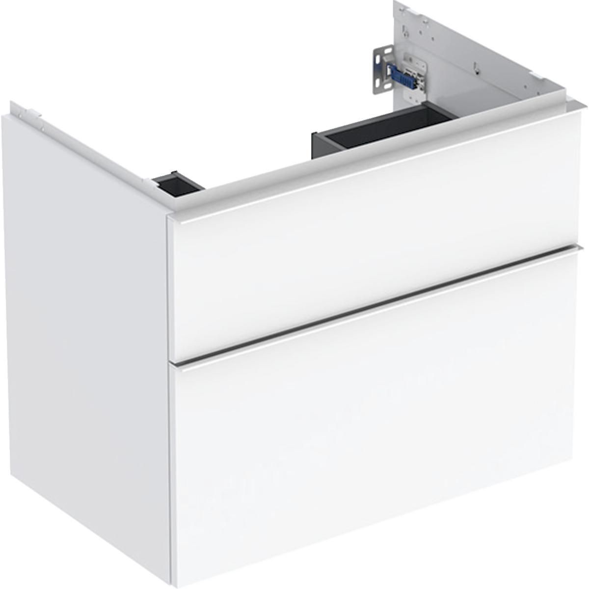 Meuble sous lavabo 75 cm Geberit iCon 2 tiroirs poignée Chrome, Blanc brillant