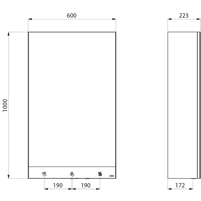 Armoire de toilette L 600 cm - 4 fonctions : miroir, distributeur de savon et robinet automatiques et sèche-mains électrique Finition mélaminé noir mat et inox 304 réf. 510203