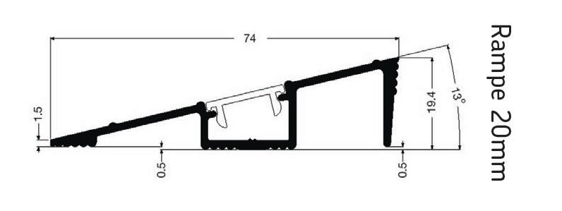 Kit de rampe droite 1800x300x20mm pour receveurs Braddan réf. 25000