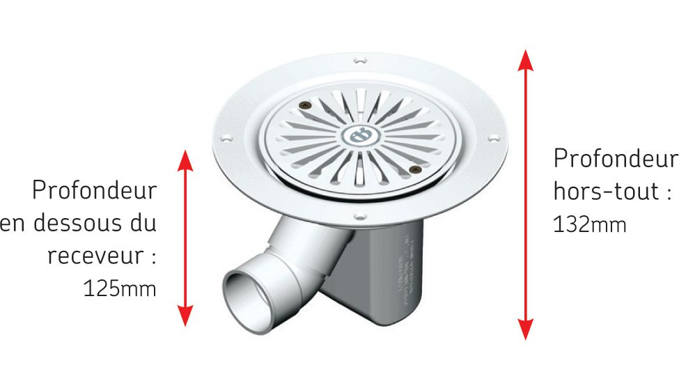 Bonde de vidage par gravité TF75 pour receveur Tuff Form 160x160x132mm réf. 25106