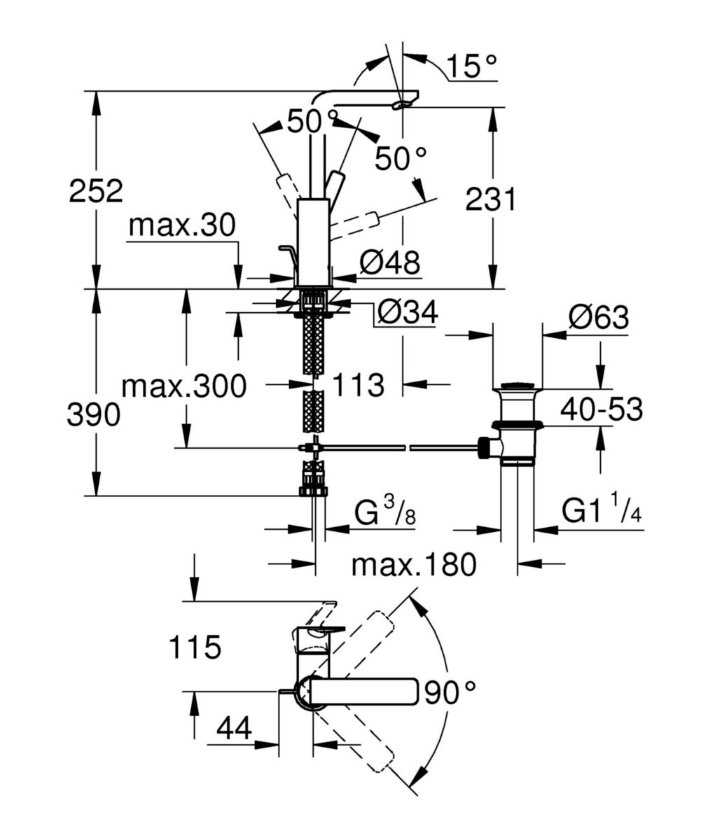 Mitigeur monocommande Lavabo Taille L Lineare Chromé 23296001