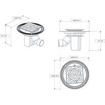 Bonde de vidage par gravité SS-TF75 160x160x160mm avec adaptateur acier inoxydable, pour carrelage réf. LB00101