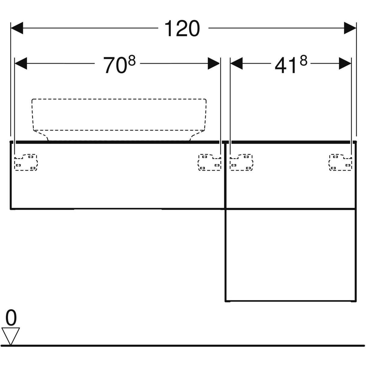 Meuble bas 120 cm pour vasque à poser Geberit VariForm, 3 tiroirs, Chêne