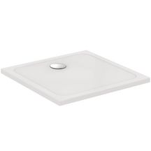 Receveur carré en grès fin 80 x 80 cm Okyris+ blanc extra-plat 4 cm d'épaisseur émaillé 3 faces à encastrer ou à poser ressaut interne de 2 cm maximum bonde non fournie Ø 9 cm Réf P020201