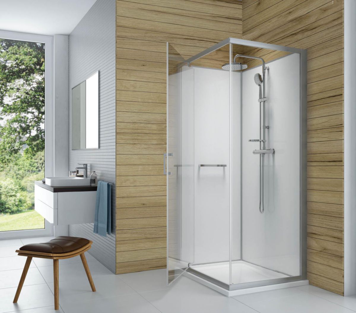 Cabine De Douche Karamineral2  Rectangle 120X80 Porte Pivotante Verre Transparent Avantage Blanc Receveur Pn24 Réf : L11KM2R0601AD