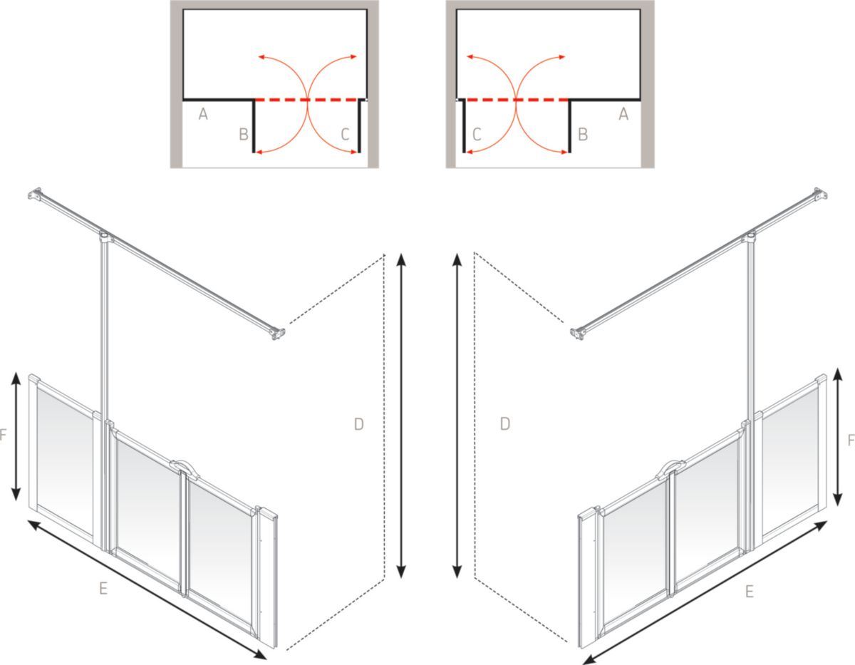 Paroi de douche en niche option T 1800 x 700 x 900 mm, pose à droite Réf. 92128R