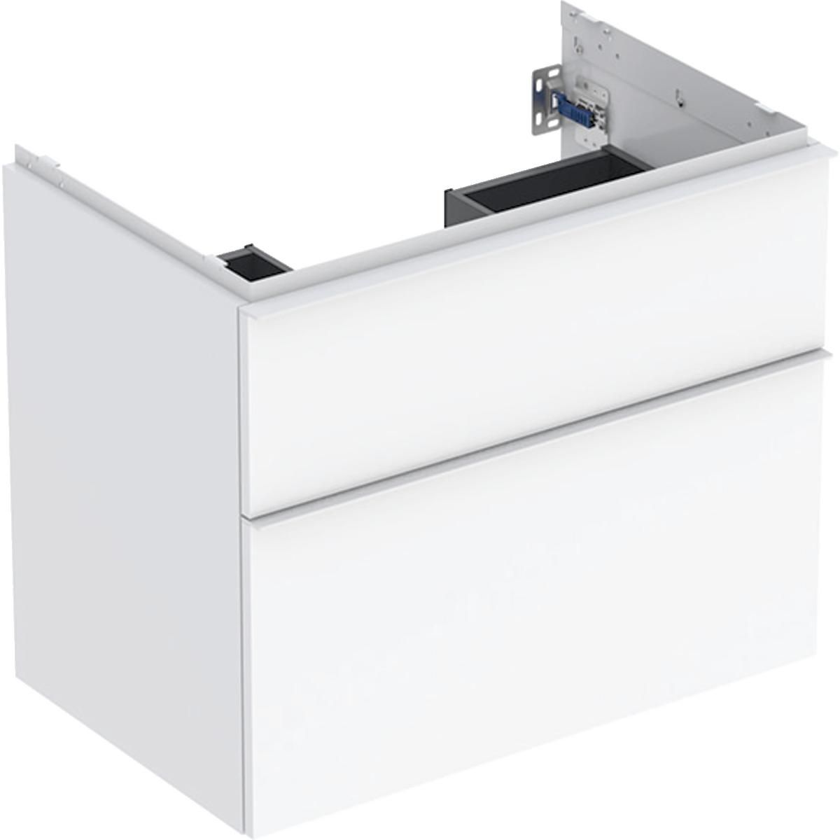 Meuble sous lavabo 75 cm Geberit iCon 2 tiroirs poignée Blanc, Blanc brillant