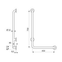 Poignée d'équerre droite D 32 750 x 450 mm inox poli brillant réf. 5070DP2