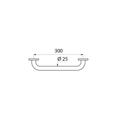 Barre de maintien droite D 25, avec fixations visibles sur platines à 3 trous, longueur 300 mm, finition inox chromé réf. 530