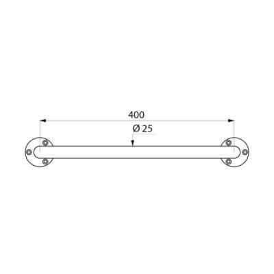 Barre de relèvement D 25, tube inox, platine 3 trous, longueur 400 mm, finition inox chromé réf. 531