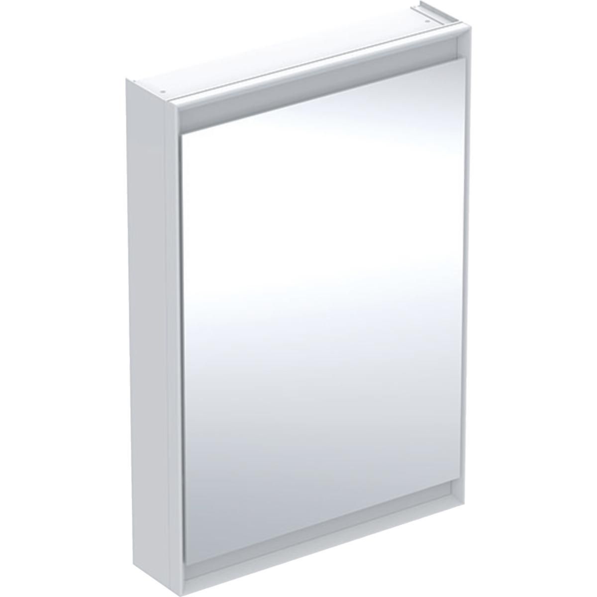 Armoire de toilette Geberit ONE avec ComfortLight et une porte, montage en apparent, hauteur 90 cm: blanc / aluminium thermopoudré, Porte=Charnières à droite