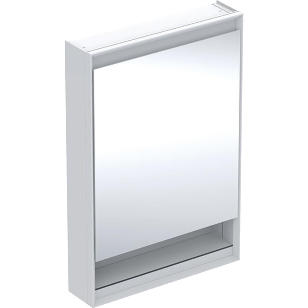 Armoire de toilette Geberit ONE avec niche et ComfortLight, avec une porte, montage en apparent, hauteur 90 cm: blanc / aluminium thermopoudré, Porte=Charnières à droite