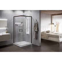 Paroi de douche accès d’angle 2 portes coulissantes + 2 fixes en alignement sans profilé bas (1 Côté) Zephyros 2.0 Ah version gauche 77 extensibilité 77-80Cm verre trempé transparent profilés noir Réf : ZEP2AH77LS-1H