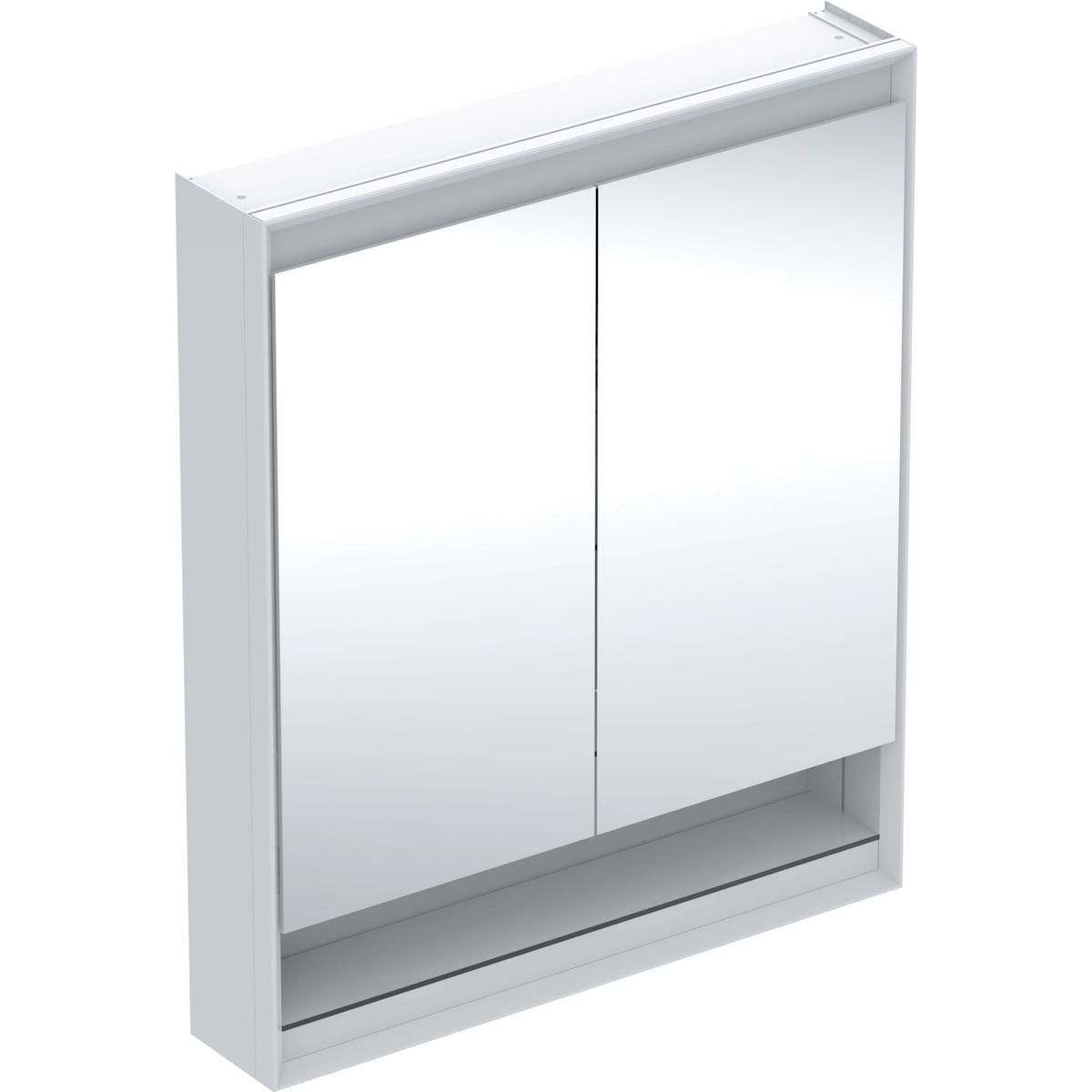 Armoire de toilette Geberit ONE avec niche et ComfortLight, avec deux portes, montage en apparent, hauteur 90 cm: blanc / aluminium thermopoudré