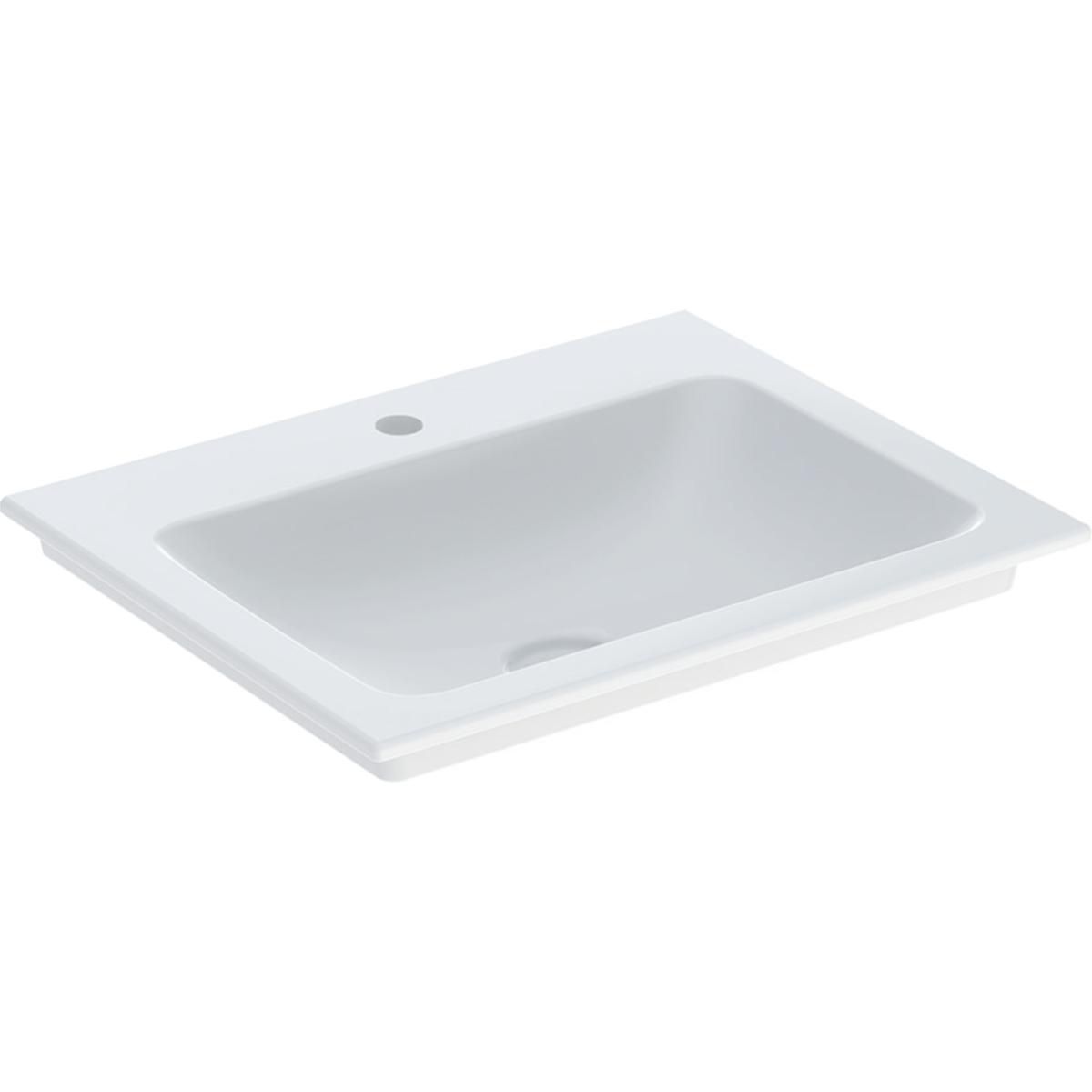 Lavabo pour meuble Geberit ONE, sortie verticale: B=60cm, T=48cm, Trou de robinetterie=Au centre, Trop-plein=Sans, blanc / KeraTect