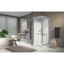 Cabine de douche hydromassage avec coiffe et douche zénithale Media 20 G+F 90x90 mitigeur thermostatique en verre transparent blanc finition silver réf. ME2GF90T1F-1AB