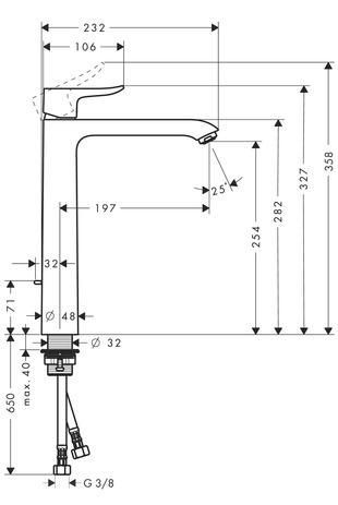 Mitigeur surélevé METRIS 260 mm pour vasque libre, chromé réf. 31082000