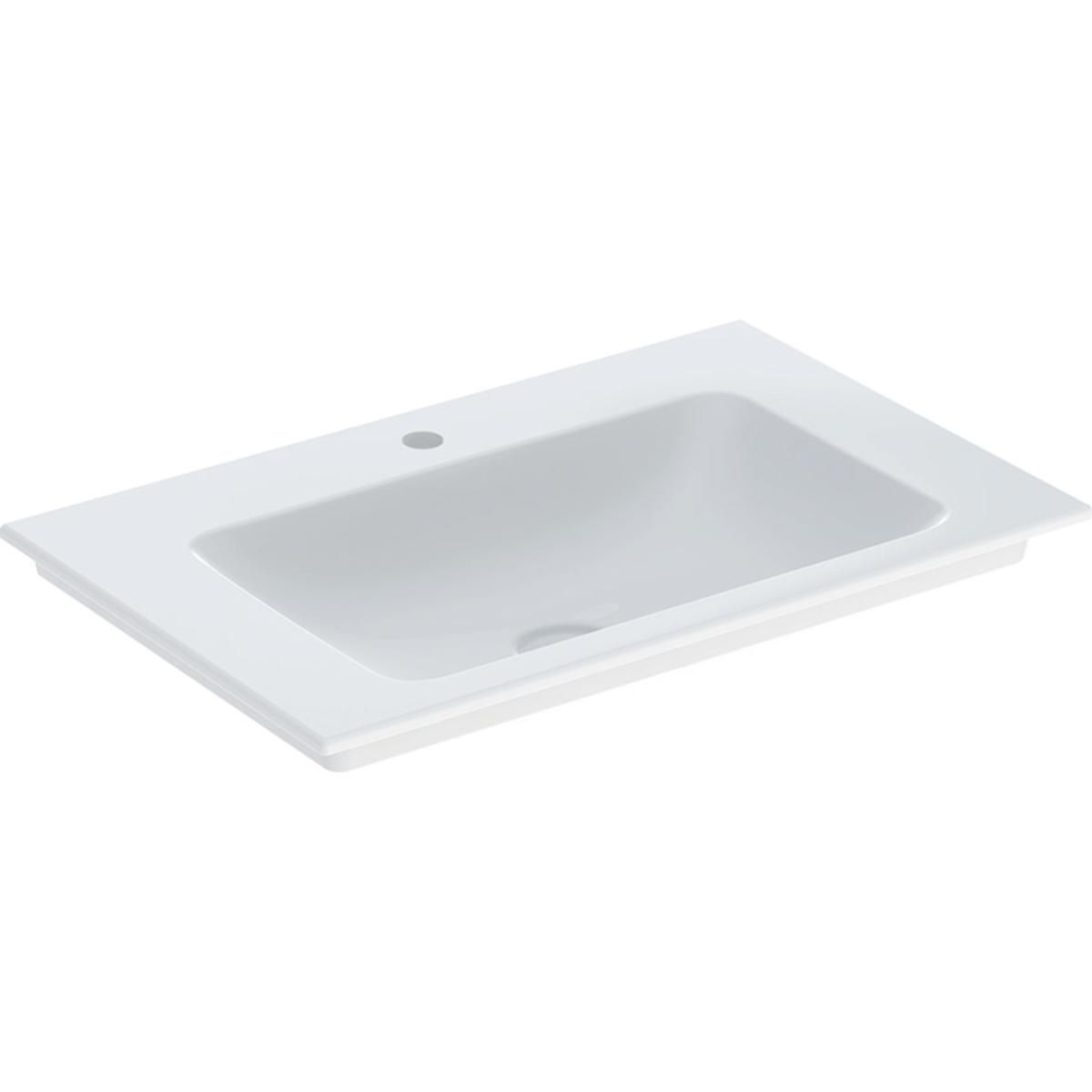 Lavabo pour meuble Geberit ONE, sortie verticale: B=75cm, T=48cm, Trou de robinetterie=Au centre, Trop-plein=Sans, blanc / KeraTect