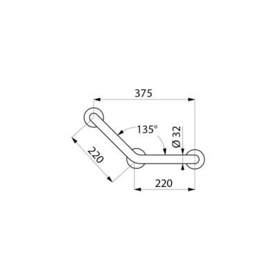 Barre à 135° diamètre 32 mm nylon HR brillant blanc 3 points de fixation 220 x 220 réf. 5083N