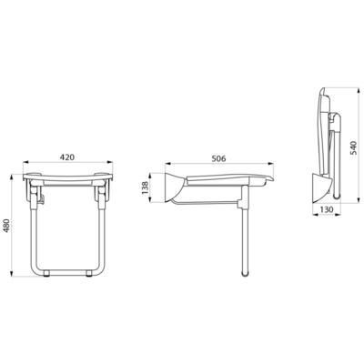 Siège de douche inox relevable avec pied, assise grand confort nylon HR inox poli brillant réf. 510430