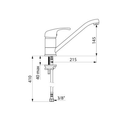 Mitigeur d'évier bec fondu orientable 160 / 200, manette ajourée flexible PEX réf. 2210