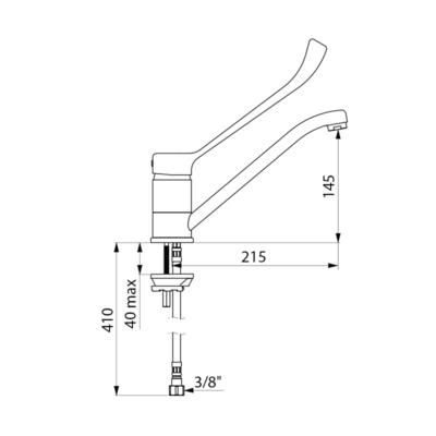 Mitigeur d'évier à bec haut orientable, bec en laiton chromé H 145 avec levier médical coudé L 220 réf. 2210L