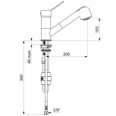 Mitigeur à bec orientable L 195, douchette extractible, manette ajourée réf. 2211