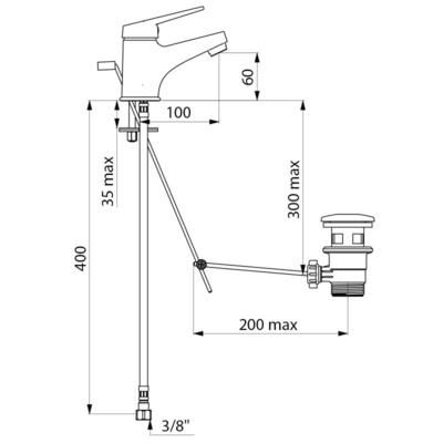 Mitigeur de lavabo 2200 bec fixe avec tirette et vidage 33 x 42 réf. 2220