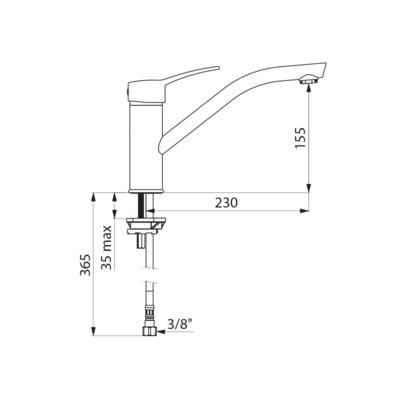 Mitigeur d'évier bec 145 / 230 manette pleine flexible PEX réf. 2510T