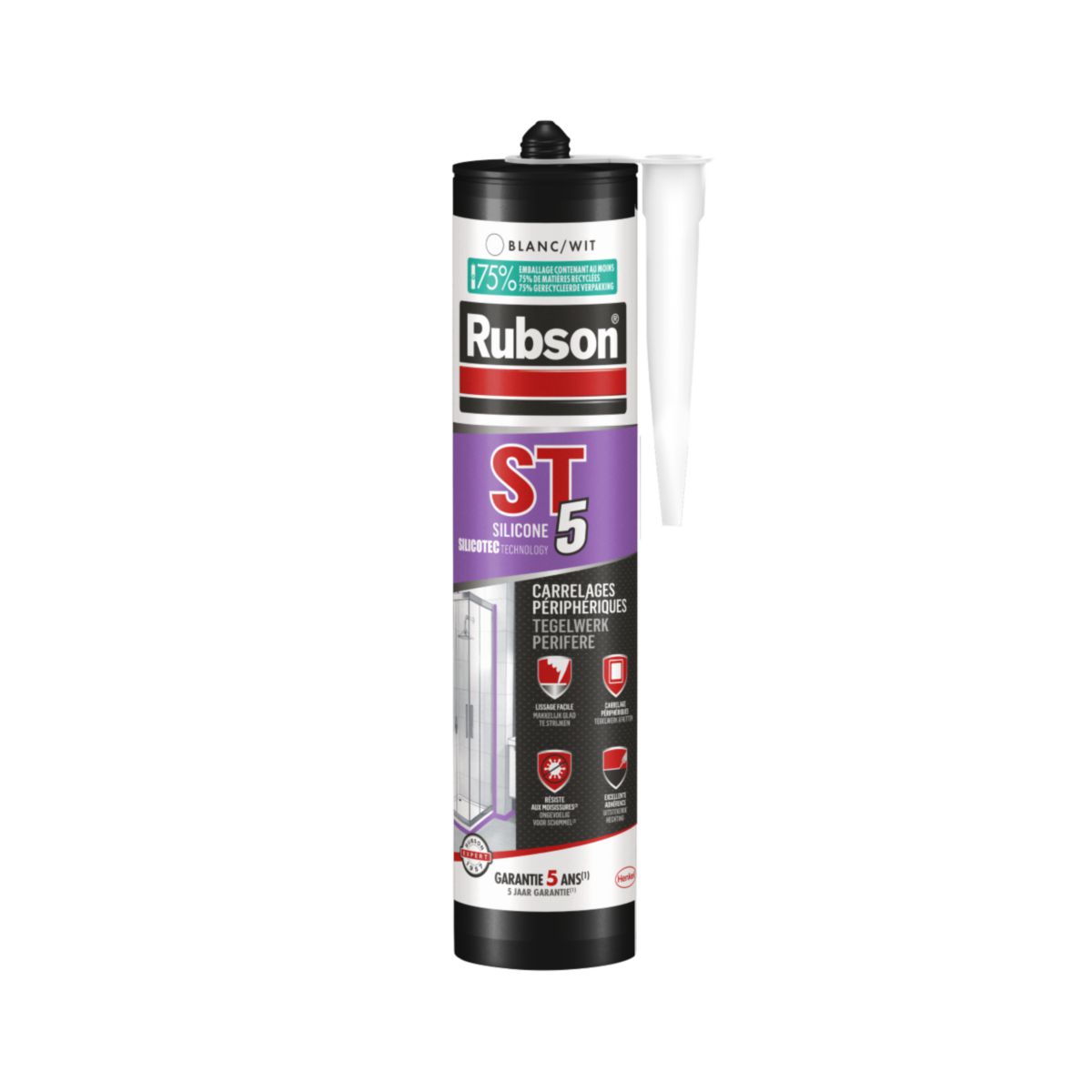 Mastic silicone Rubson ST5 lissage facile blanc cartouche de 300ml