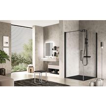 Portes de douche battante Young G 79 extensibilité 79-81Cm verre trempé transparent profilés noir Réf : Y2G79-1H