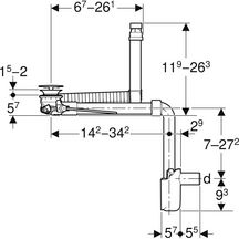 Évacuation de lavabo Geberit Clou, modèle gain de place, bonde compacte, avec déclenchement par levier et recouvrement de soupape: d=32mm, chromé brillant