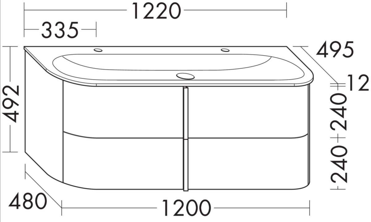 Meuble sous vasque LAVO 2.0 L122cm avec plan double vasque en pierre de synthèse, finition gris sauge mat Réf. SGZD122F6270C0037G0227