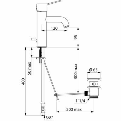 Mitigeur de lavabo H 85, tirette, corps lisse, manette pleine Réf. 2720T