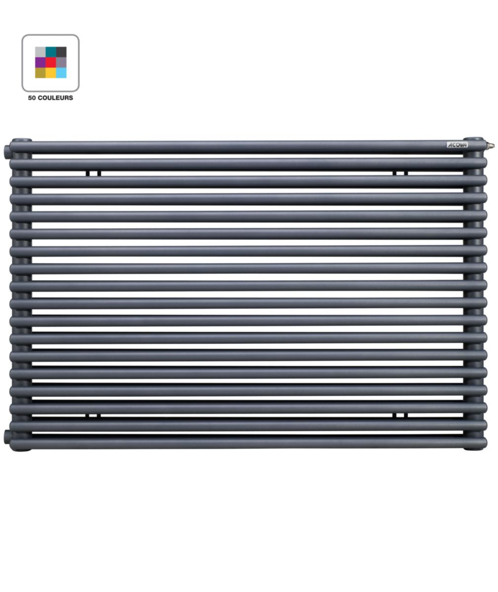 Radiateur eau chaude Acova Kéva  horizontal simple, puissance 519W (dT50), hauteur 299 mm, largeur 1400 mm, 9 éléments, raccordement latéral de même côté, appareil réversible gauche/droite, couleur Réf. VK-028-140C