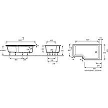 Baignoire compact 150 x 80/60 cm, version droite, Blanc brillant  Réf. E6D119R-00