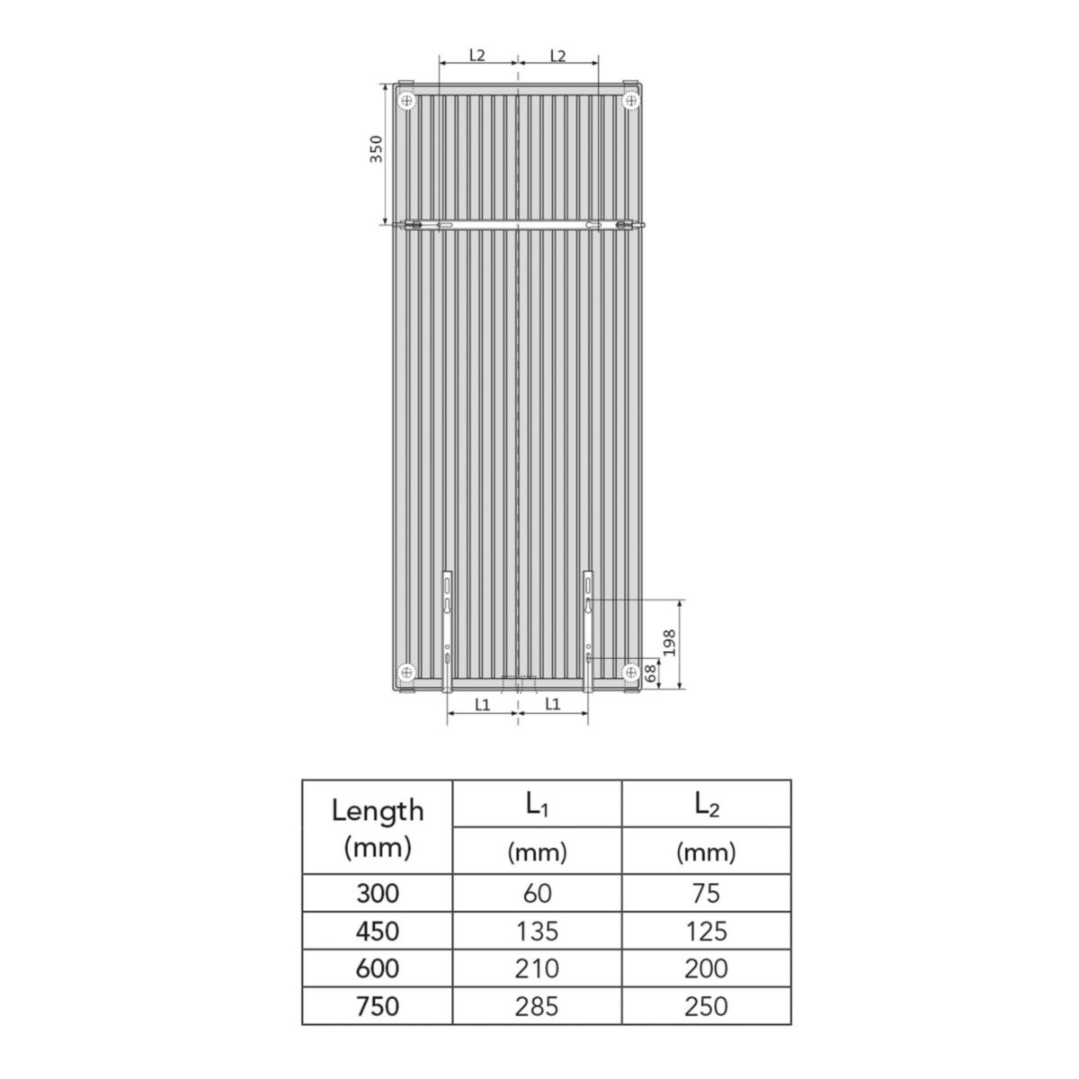 Radiateur eau chaude VERTICAL Type 22,vertical blanc, hauteur 1800mm , largeur 750mm, puissance 2830 W Réf. VRP221800750