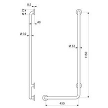 Barre en L de douche diamètre 32 mm 1150 x 450 mm Inox réf. 5071GP2